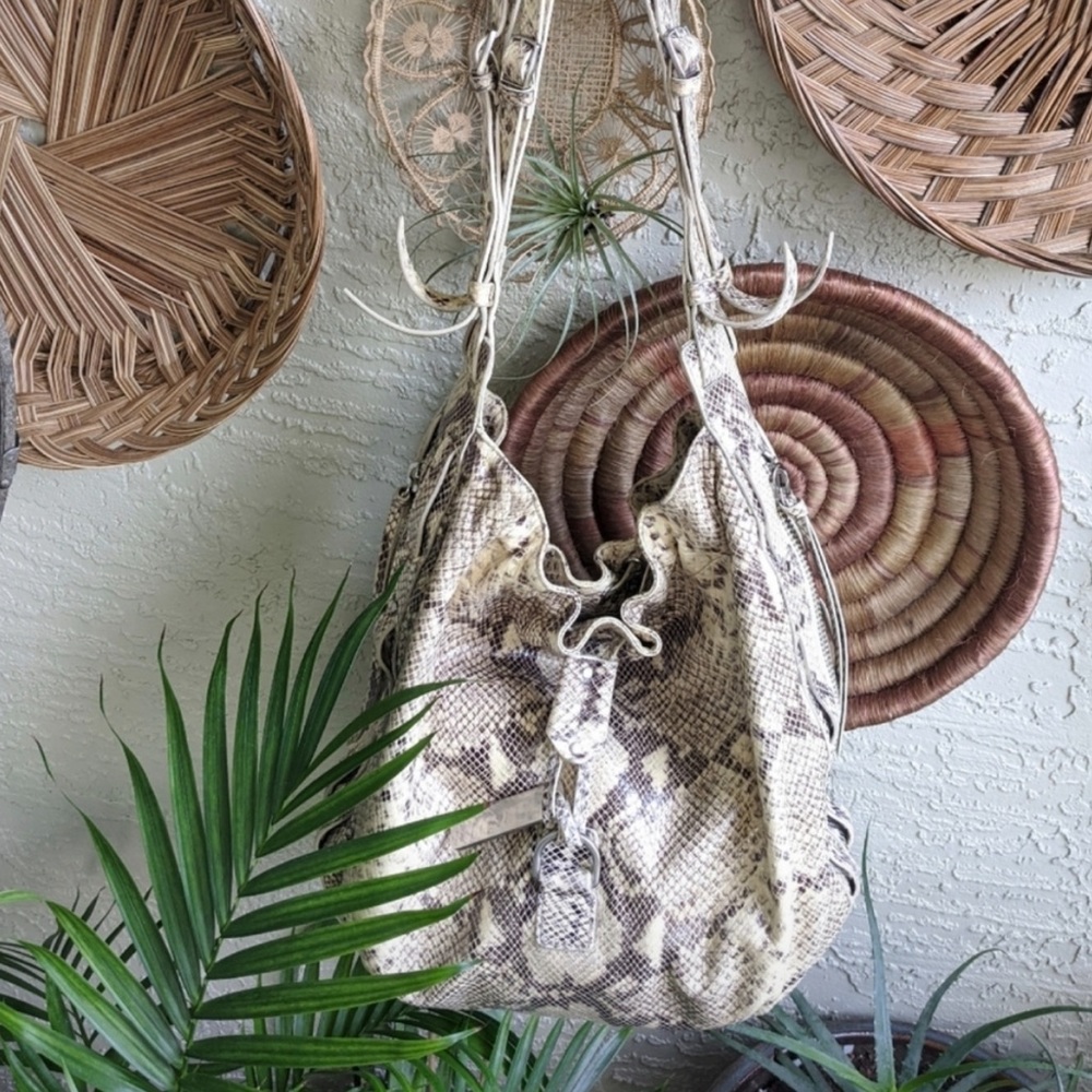 Botkier Rivington Snakeskin/Python Hobo Handbag zippers brown/cream 🌵🏜🐫